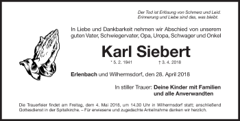 Traueranzeige von Karl Siebert von Fürther Nachrichten Lokal