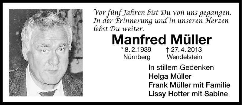  Traueranzeige für Manfred Müller vom 28.04.2018 aus Gesamtausgabe Nürnberger Nachrichten/ Nürnberger Ztg.