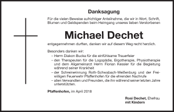 Traueranzeige von Michael Dechet von Roth-Hilpoltsteiner Volkszeitung Lokal