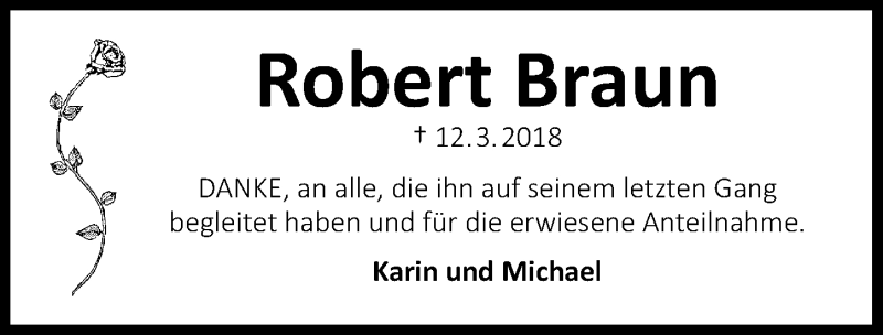  Traueranzeige für Robert Braun vom 21.04.2018 aus Schwabach