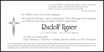 Traueranzeige von Rudolf Ilgner von Gesamtausgabe Nürnberger Nachrichten/ Nürnberger Ztg.
