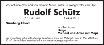 Traueranzeige von Rudolf Schütz von Gesamtausgabe Nürnberger Nachrichten/ Nürnberger Ztg.