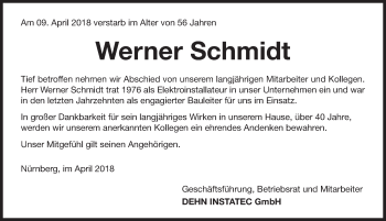 Traueranzeige von Werner Schmidt von Roth-Hilpoltsteiner Volkszeitung Lokal