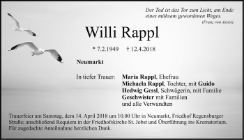 Traueranzeige von Willi Rappl von Neumarkter Nachrichten Lokal
