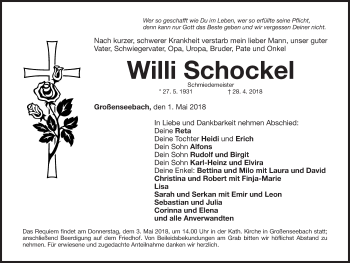 Traueranzeige von Willi Schockel von Nordbayerische Nachrichten Herzogenaurach Lokal