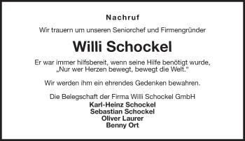 Traueranzeige von Willi Schockel von Nordbayerische Nachrichten Herzogenaurach Lokal