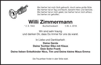 Traueranzeige von Willi Zimmermann von Fürther Nachrichten Lokal