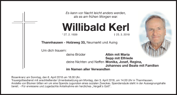 Traueranzeige von Willibald Kerl von Neumarkter Nachrichten Lokal
