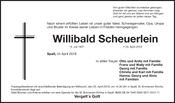 Traueranzeige von Willibald Scheuerlein von Roth-Hilpoltsteiner Volkszeitung Lokal