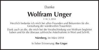 Traueranzeige von Wolfram Unger von Gesamtausgabe Nürnberger Nachrichten/ Nürnberger Ztg.