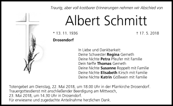 Traueranzeige von Albert Schmitt von Nordbayerische Nachrichten Forchheim Lokal