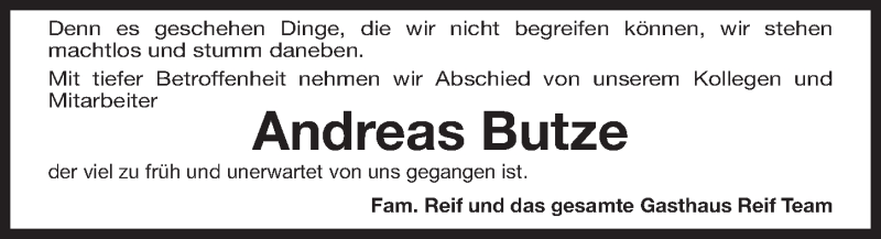  Traueranzeige für Andreas Butze vom 30.05.2018 aus Gesamtausgabe Nürnberger Nachrichten/ Nürnberger Ztg.