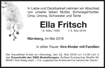 Traueranzeige von Ella Fritsch von Gesamtausgabe Nürnberger Nachrichten/ Nürnberger Ztg.