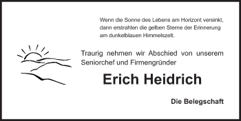 Traueranzeige von Erich Heidrich von Gesamtausgabe Nürnberger Nachrichten/ Nürnberger Ztg.