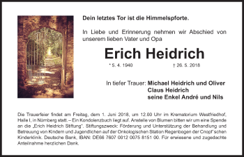 Traueranzeige von Erich Heidrich von Gesamtausgabe Nürnberger Nachrichten/ Nürnberger Ztg.