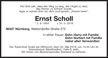 Traueranzeige von Ernst Scholl von Gesamtausgabe Nürnberger Nachrichten/ Nürnberger Ztg.