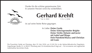 Traueranzeige von Gerhard Krehft von Gesamtausgabe Nürnberger Nachrichten/ Nürnberger Ztg.