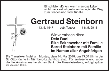 Traueranzeige von Gertraud Steinborn von Gesamtausgabe Nürnberger Nachrichten/ Nürnberger Ztg.