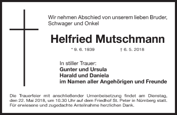 Traueranzeige von Helfried Mutschmann von Gesamtausgabe Nürnberger Nachrichten/ Nürnberger Ztg.