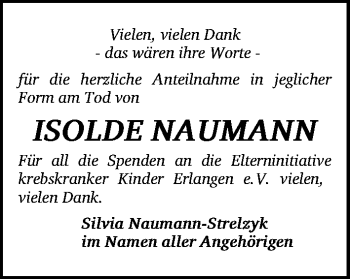 Traueranzeige von Isolde Naumann von Erlanger Nachrichten Lokal