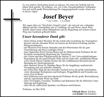 Traueranzeige von Josef Beyer von Neumarkter Nachrichten Lokal