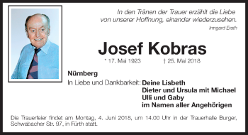 Traueranzeige von Josef Kobras von Gesamtausgabe Nürnberger Nachrichten/ Nürnberger Ztg.