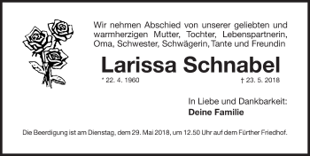 Traueranzeige von Larissa Schnabel von Fürther Nachrichten Lokal