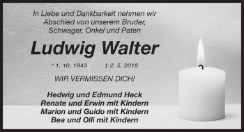 Traueranzeige von Ludwig Walter von Gesamtausgabe Nürnberger Nachrichten/ Nürnberger Ztg.