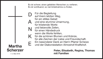 Traueranzeige von Martha Scherzer von Gesamtausgabe Nürnberger Nachrichten/ Nürnberger Ztg.