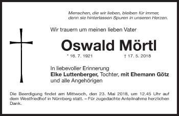 Traueranzeige von Oswald Mörtl von Gesamtausgabe Nürnberger Nachrichten/ Nürnberger Ztg.