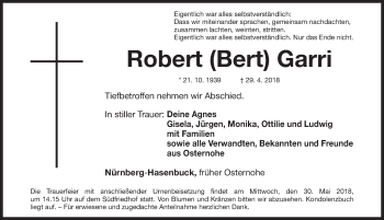 Traueranzeige von Robert Garri von Gesamtausgabe Nürnberger Nachrichten/ Nürnberger Ztg.