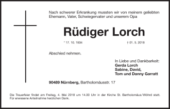 Traueranzeige von Rüdiger Lorch von Gesamtausgabe Nürnberger Nachrichten/ Nürnberger Ztg.
