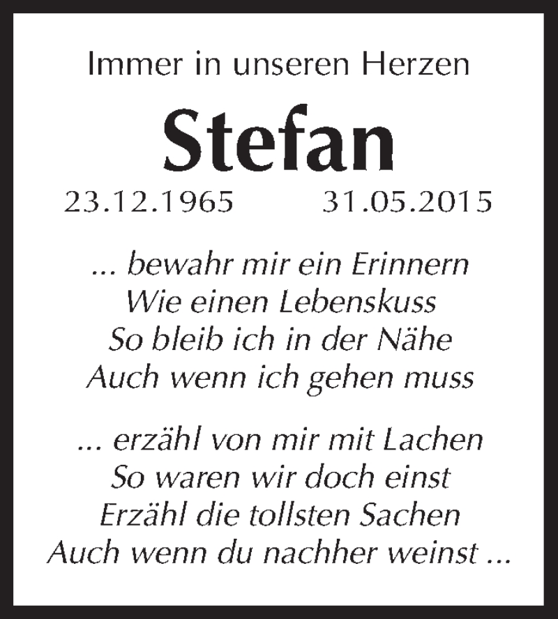  Traueranzeige für Stefan Paul vom 31.05.2018 aus Gesamtausgabe Nürnberger Nachrichten/ Nürnberger Ztg.