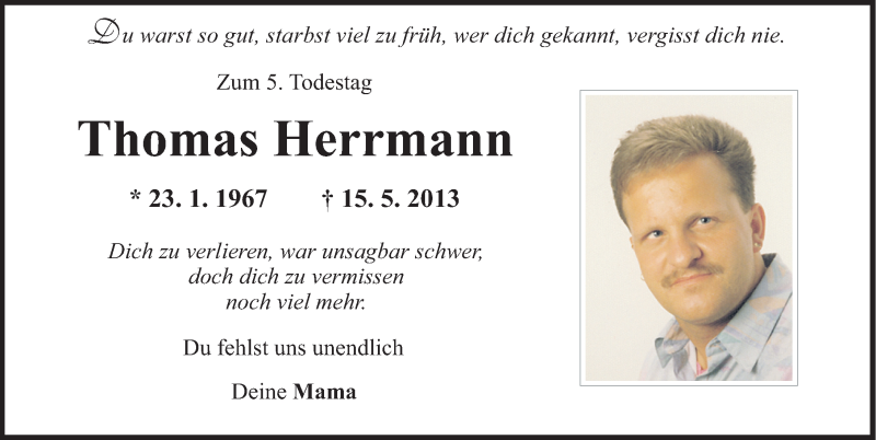  Traueranzeige für Thomas Herrmann vom 15.05.2018 aus Neumarkter Nachrichten Lokal