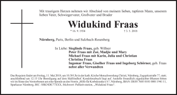 Traueranzeige von Widukind Fraas von Gesamtausgabe Nürnberger Nachrichten/ Nürnberger Ztg.