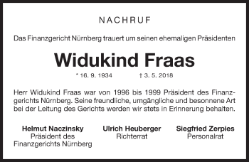 Traueranzeige von Widukind Fraas von Gesamtausgabe Nürnberger Nachrichten/ Nürnberger Ztg.