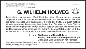 Traueranzeige von Wilhelm Holweg von Gesamtausgabe Nürnberger Nachrichten/ Nürnberger Ztg.