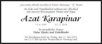 Traueranzeige von Azat Karapinar von Gesamtausgabe Nürnberger Nachrichten/ Nürnberger Ztg.