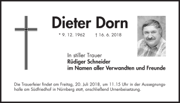Traueranzeige von Dieter Dorn von Gesamtausgabe Nürnberger Nachrichten/ Nürnberger Ztg.