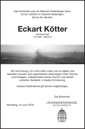 Traueranzeige von Eckart Kötter von Gesamtausgabe Nürnberger Nachrichten/ Nürnberger Ztg.