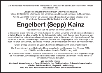 Traueranzeige von Engelbert Kainz von Gesamtausgabe Nürnberger Nachrichten/ Nürnberger Ztg.