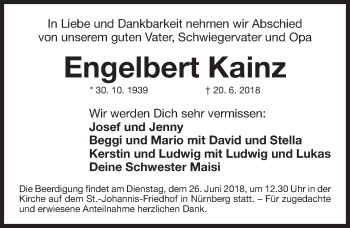 Traueranzeige von Engelbert Kainz von Gesamtausgabe Nürnberger Nachrichten/ Nürnberger Ztg.