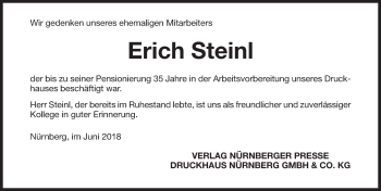 Traueranzeige von Erich Steinl von Gesamtausgabe Nürnberger Nachrichten/ Nürnberger Ztg.