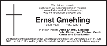 Traueranzeige von Ernst Gmehling von Gesamtausgabe Nürnberger Nachrichten/ Nürnberger Ztg.
