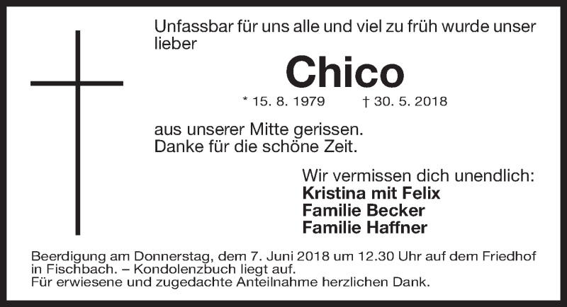  Traueranzeige für Francisco Gutierrez vom 05.06.2018 aus Gesamtausgabe Nürnberger Nachrichten/ Nürnberger Ztg.