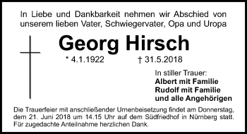 Traueranzeige von Georg Hirsch von Gesamtausgabe Nürnberger Nachrichten/ Nürnberger Ztg.