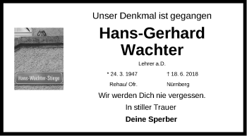 Traueranzeige von Hans-Gerhard Wachter von Gesamtausgabe Nürnberger Nachrichten/ Nürnberger Ztg.