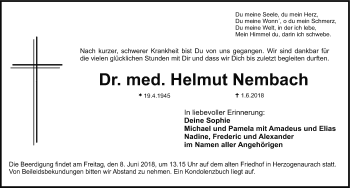 Traueranzeige von Helmut Nembach von Nordbayerische Nachrichten Herzogenaurach Lokal