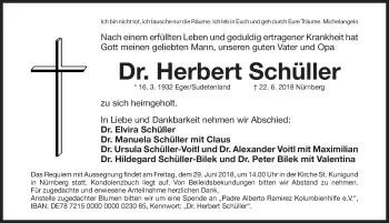 Traueranzeige von Herbert Schüller von Gesamtausgabe Nürnberger Nachrichten/ Nürnberger Ztg.