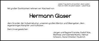 Traueranzeige von Hermann Glaser von Gesamtausgabe Nürnberger Nachrichten/ Nürnberger Ztg.